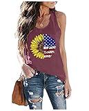 Sunflower American Flag Graphic Shirt Womens USA Flag Star Print Tank Tops Patriotic Sleeveless Tee Summer Tanks,Flag Purple S