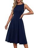 GRACE KARIN Women 2025 Summer Cocktail Midi Dress Sleeveless A Line Fit and Flare Dress Navy Blue M