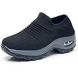 Women's Walking Shoes Sock Sneakers - Mesh Slip On Air Cushion Lady Nurse Shoes Jazz Dance Easy Shoes Platform Loafers Black1,7.5
