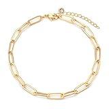 MEVECCO Bracelet for Women Gold Paperclip Chain Oval Link 14K Gold Plated Dainty Simple Jewelry