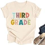 OCURHU Third Grade Teacher Shirts First Day of School Shirt for 3rd Grade Teacher Short Sleeve Graphic Tshirts Apricot-3 XL