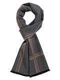 TAMOUKOC Men's Winter Warm Scarf Premium Cashmere Feel, Luxuriously Soft Long Plaid Pattern (Grey/Khaki)