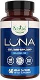 Nested Naturals Luna Sleep Supplement, Melatonin Free, Non-Habit Forming Herbal Sleep Supplement, Adult Bedtime Support, Help Sleeping w/Chamomile, Valerian, L-Theanine, 60 Vegan Capsules