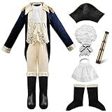 IKALI Kids George Washington Costume With Wig and Hat Accessories, Boys Children Hamilton American Colonial Day Outfit Uniform 10-12 Years