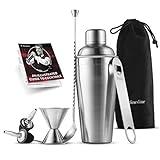 FineDine 7-Piece Cocktail Shaker Set - Bar Tools - Stainless Steel Bartender Kit, with All Bar Accessories, Cocktail Strainer, Double Jigger, Bar Spoon, Bottle Opener, Pour Spouts