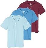 Real Essentials 3 Pack Boys Uniform Short Sleeve Polo Shirts T Kids Button Tops Tees Childrens Plain Girls Graduation Youth School Collared Cotton Summer Teen, 12-14