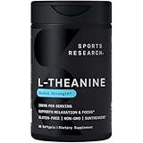 Sports Research Double Strength L-Theanine Supplement - Suntheanine Softgels for Focus, Relaxation & Alertness - Non-Drowsy Support Made with Coconut Oil, Non-GMO & Gluten Free - 200mg, 60 Count