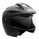 MMG Model 20 Motorcycle Open Face Helmet DOT Street Legal - Flip Up Clear Visor - Matte Black - Medium