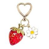 Agromusk Cute Strawberry Keychain,Bag Charms,Kawaii Heart Flower Daisy Key chains Accessories Decor for Girls Purse Gift (Red)