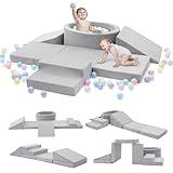 Elftopia Foam Climbing Blocks with Ball Pit & Stairs for Toddlers Aged 1-3 -Soft Playset for Indoor Crawling, Foam Playground Set for Baby to Active Playing Inside -(Balls NOT Included),Grey