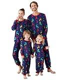 PATPAT Matching Family Pajamas Xmas Colorful Elk Print Christmas PJs Tee and Bottom Loungewear Sleepwear for Kids 6-7 Years Blue