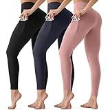 3 Pack Leggings with Pockets for Women,Butt Lift High Waisted Tummy Control Workout Yoga Pants Reg & Plus Size