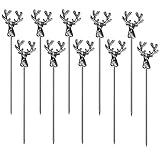 Ackron 10Pcs Cocktail Picks, Stainless Steel Cocktail Toothpicks, Deer Head Shape Cocktail Picks Reusable Cocktail Skewers for Bar Party BBQ Snacks, Club Sandwiches (Antique Pewter)