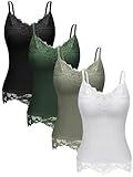 Fourluoo 4 Pcs Women's Long Lace Tank Tops lace Camisole Patchwork Tops for Women(L,Dark Green, Black, Olive Green, White)