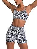 Workout Sets for Women 2 Piece Yoga Outfit: Tracksuits High Waisted Running Biker Shorts with Adjustable Strap Sport Bra Exercise Running Clothes Athletic Gym Sets Matching Black Polka Dots Medium