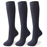 COTTON DAY Women's Soft Combed Cotton Knee High Long Socks Seamless Toe Black White Gray Navy Blue S/M 6-9 Navy