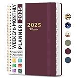 2025 Planner Weekly and Monthly, Jan 2025 - Dec 2025, Hardcover 2025 Calendar Planner Book with Monthly Tabs, Inner Pocket, Aesthetic Planner 2025 for Office Home School Planning - A5 (6.3" x 8.5"), Spiral Bound, Wine Red