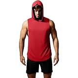 GYM REVOLUTION Men's Workout Quick Dry Sleeveless Shirts Muscle Hooded Tank Gym Fitness Sleeveless Hoodies Red M