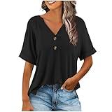 Prime 2025 Day Deals Today Women's Tops Summer Trendy 2025 Dressy Casual Bloues Loose Fit Half Sleeve V Neck Tshirts Shirts Black S