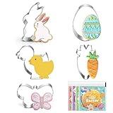 Large Easter Cookie Cutters - 5 pieces Cookie Cutters Shape - Bunny, Egg, Carrot, Chick and Butterfly Shapes for Easter Food Party Decorations