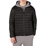 Amazon Essentials Men's Packable Lightweight Water-Resistant Puffer Jacket (Available in Big & Tall), Black, Large