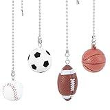 BENECREAT 4 Pack Sports Ceiling Fan Pull Chain 14inch Basketball Soccer Baseball Rugby Ornaments Pendant Light Pull Chain Extension Set For Ceiling Light Lamp Fan