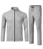 Rdruko Men's Tracksuits Full Zip Sweatsuit Athletic Casual 2 Piece Outfits Sports Suit Set,Light grey,L