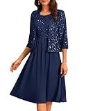 GRACE KARIN Mother of The Bride Dresses Formal Wedding Party Dress Two Piece Dress with Chiffon Jacket Dark Blue XL