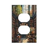 WUYOCHA Library With A Lot Of Books Light Switch Cover 1 Gang Outlet Plate Single Duplex Wall Plate Covers Decorative Switchplate Covers Electrical Faceplate for Home Decor