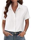Zeagoo Womens White Button Down Shirts Trendy Short Sleeve Button Up Shirts Summer Tops Dressy Casual Blouses
