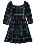 The Children's Place Girls' Long Sleeve Dress, Green Plaid, Small