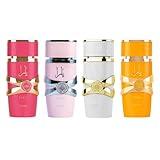 Lattafa 4 Piece Set Eau De Parfum Spray for Women (3.4 Ounce Yara + 3.4 Ounce Yara Moi + 3.4 Ounce Yara Tous + 3.4 Ounce Yara Candy)