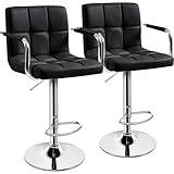Yaheetech Bar Stools Set of 2, PU Leather Adjustable Swivel Barstools, Hydraulic Kitchen Counter Height Bar Chairs with Armrest and Back for Kitchen, Dining Room, Black