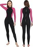 Dark Lightning Full Body Wetsuit Men and Women, 3/2mm Wet Suit for Women Cold Water Swimming, Diving Surfing Snorkeling Kayaking Water Sports,Triathlon Wetsuit Women, Red Rose, Medium