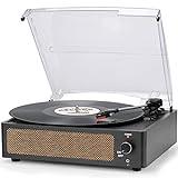 Vinyl Record Player with Speakers Vintage Turntable for Vinyl Records Belt-Driven Turntable Support 3-Speed, Wireless Playback, Headphone, AUX-in, RCA Line LP Vinyl Players for Sound Enjoyment Black