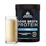 Ancient Nutrition Grass Fed, Cage Free, Bone Broth Protein Powder, 20g Protein, Hydrolyzed Collagen Peptides, Keto & Paleo Friendly, Supports Joint, Gut Health, Vanilla, 20 Servings