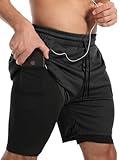 JWJ Men's Running Athletic Workout Sports Mens 2 in 1 Shorts Breathable Gym Short for Men with Pocket, Black Meduim