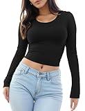 Womens Long Sleeve Crop Top Scoop Neck Sexy Slim Fitted Casual Base Layer Lightweight Soft Tops Workout Shirts 2023 Women's Clothing XS-XL Fall Winter Underwear Spring Fashion Basic Going Out Tops