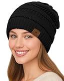 Durio Womens Beanie Knit Beanie Hat for Women Fleece Lined Thick Black Beanie Winter Beanies D Black