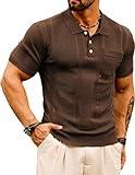 GRACE KARIN Men's Summer Lightweight Polo Shirts Short Sleeve Polo Collared 70s Retro Italian Knit Tee Shirts Beach Shirts XL Coffee