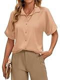 Dress Blouses for Women Satin Casual Silk Button Up Shirt Short Sleeve Tops Fall Fashion Clothing Sporty Modern Fit Polo Blouses Women's Satin Shirts for Lightweight Outdoor Events Golden Camel XL