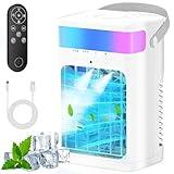 Fioge Portable Air Conditioner,Cooling Fan with 3 Speeds & 3 Modes,1500ML Mini Air Conditioner with Remote, 4 in 1 Humidifier, Air Conditioner,Fan,Night Light,Evaporative Air Cooler for Home/Office