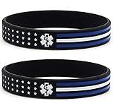 Inkstone (6-pack) Thin White Line American Flag Bracelets for EMS Workers - Bulk Pack of 6 Silicone Rubber Wristbands for Emergency Medical Services - Accessories Gifts for Paramedics EMTs Men Women