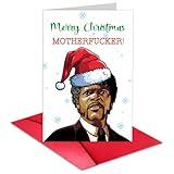 Huokiriki Humorous Christmas Card for Men Women, Funny Samuel L Jackson Christmas Card, Pulp Fiction Xmas Card for Friends, Thick card stock, Envelope Included.