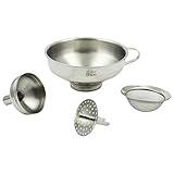 Zoie + Chloe 3-in-1 Stainless Steel Funnel Set - Kitchen Funnels with Detachable Fine Mesh Filter & Strainer for Filtering Herbs, Food Bits - Durable Stainless Steel - Ease to Use, Dishwasher Safe