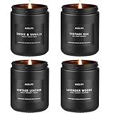 Scented Candles Set | Men Candle Set, Scented Candles for Home, Gifts for Men Aromatherapy Gift Set - 4 Pack Manly Gifts for Dad Fathers Day, Soy Candle of Leather/Smoke & Vanilla/Oak/Lavender