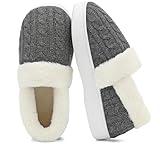 UBFEN Womens Fuzzy House Slippers Warm Bedroom Shoes with Faux Fur Lining Non Slip Memory Foam Slippers for ladies Indoor and Outdoor Size US 11-12 Dark Grey