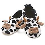 cosyone1997 Cute Slippers for Women Adults Kids Girls Boys Teens, Fuzzy Bedroom Shoes Indoor, Soft Cozy Fluffy House Socks, Unique Funny Christmas Gifts for Mom Grandma Animal Lovers, Cow Size 4-6