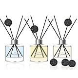 Reed Diffuser Set of 3, Eucalyptus Jasmine Lemongrass Aromatherapy Fragrance Oil | 12 Black Reed Sticks and 6 Rattan Balls, 3 x 50ML | Home, Office, Bathroom, Bedroom Essentials | AromaSphere