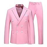 UNINUKOO Mens Suits 2 Piece Double Breasted Tuxedo Suit Slim Fit Wedding Party Dress Formal Suits for Men US Size 38 Light Pink
